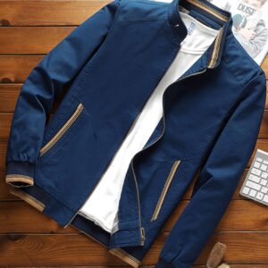Manfinity Mode Men's Loose Fit Jacket With Striped Trim And Zipper, Without T-Shirt, Light Jacket, Husband, Long Sleeve, Work