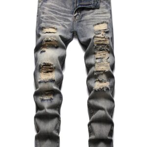 Men's Distressed Slim Straight Casual Trendy Denim Jeans