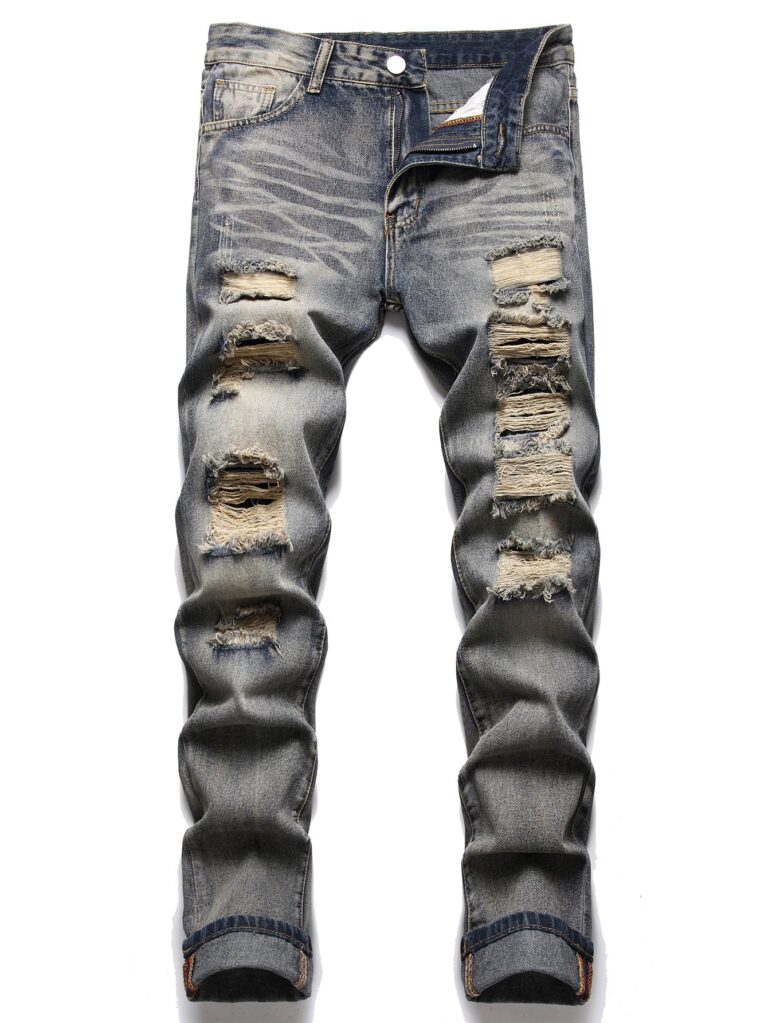 Men's Distressed Slim Straight Casual Trendy Denim Jeans
