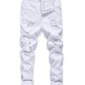 Manfinity LEGND Men Cotton Zipper Fly Ripped Frayed Jeans