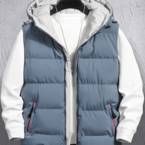Manfinity Hypemode Loose Fit Men Zipper Hooded Puffer Vest Coat