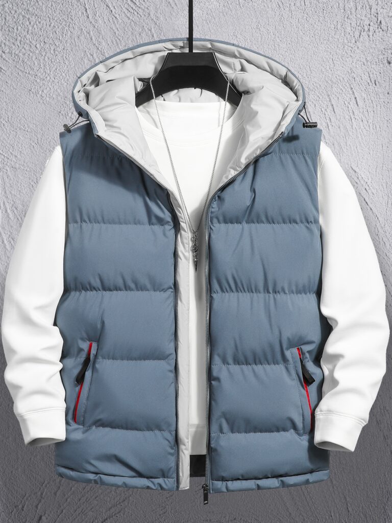 Manfinity Hypemode Loose Fit Men Zipper Hooded Puffer Vest Coat