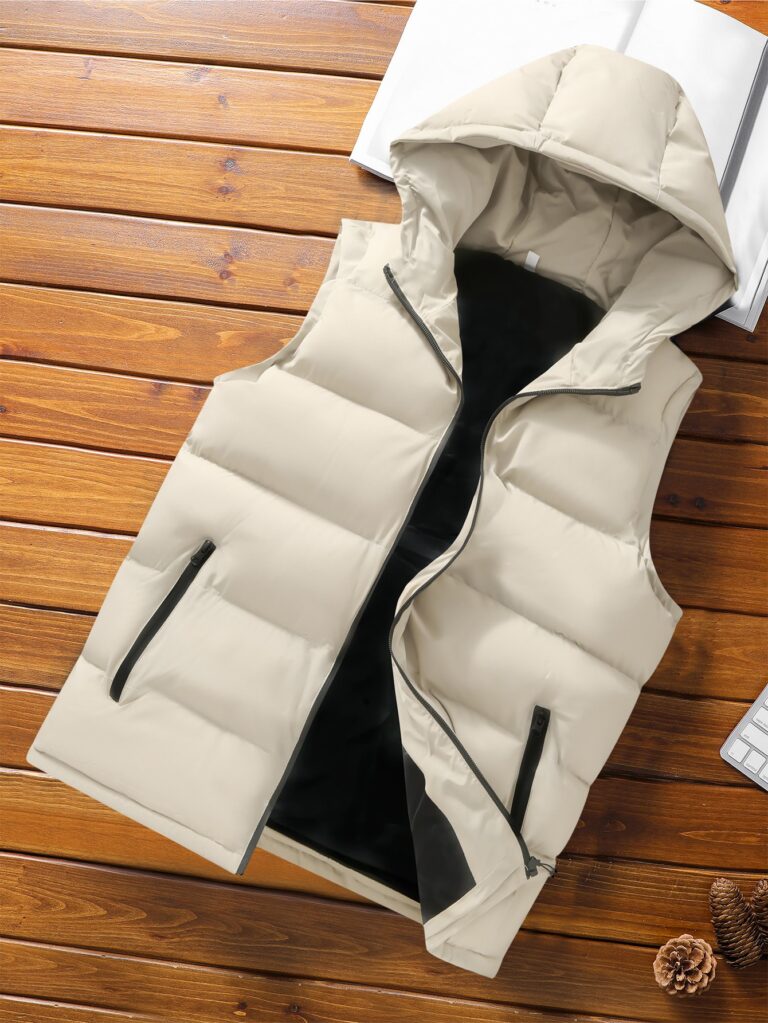 Manfinity Homme Men Zip Up Sleeveless Hooded Padded Vest Color Block Going Out Casual Quilted Jacket