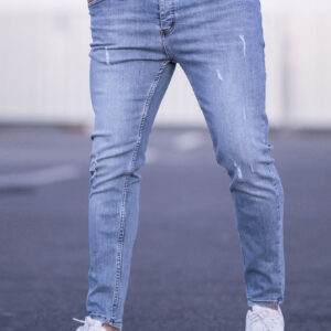 Manfinity Homme Men Bleach Wash Cat Scratch Skinny Jeans Slim Fit Long Washed Light Jean Cargo Plain Blue Work Casual Husband