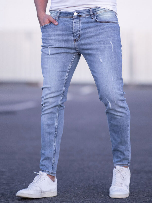 Manfinity Homme Men Bleach Wash Cat Scratch Skinny Jeans Slim Fit Long Washed Light Jean Cargo Plain Blue Work Casual Husband