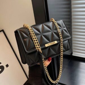 1pc Fashionable Solid Color Pressed Flap Mini Shoulder Bag With Chain Strap