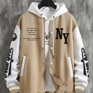Manfinity Sporsity Men Slogan Graphic Two Tone Varsity Jacket