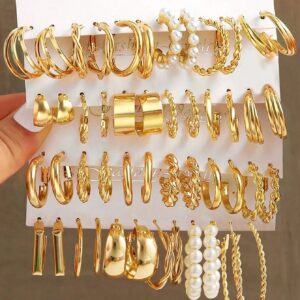 48-12 Pieces Faux Pearl Multi-Layered Wide Twist Earrings Set Party Date Gift Suitable For Daily Wear