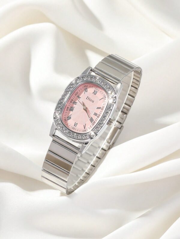 DISU Disu Women's Stainless Steel Silver Bracelet Classic Fashionable Rhinestone Quartz Watch With Oval Dial. Suitable For Daily Wear Holiday As A Gift For Students Returning To School
