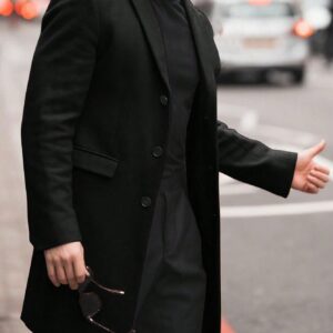Manfinity Mode Men's Solid Colored Woolen Overcoat With Turn-Down Collar