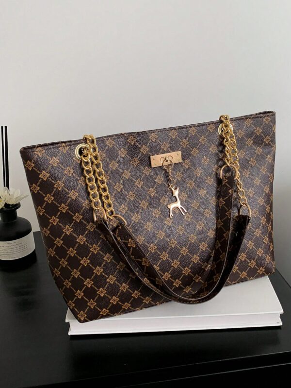 Fashionable Vintage Crocodile Pattern Women's Shoulder Tote Bag,Large Capacity Bag For Women,School Bag,Large Capacity,Portable,Classic Casual,Business Casual,For Teen Girls Women College Students,White-Collar Workers,Perfect For Work,Back To School,Middle School,High School,College, Fashionable Tote Bag With Zipper