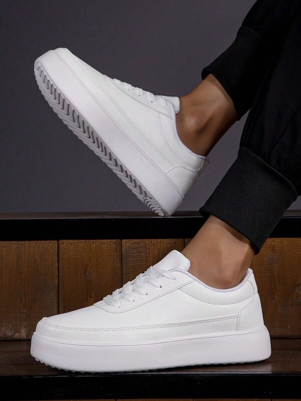 Men's Leather White Skate Shoes Outdoor Thick-Soled Black Skate Shoes Leather Blue Skate Shoes Outdoor Student Skate Shoes Sneakers - Image 2