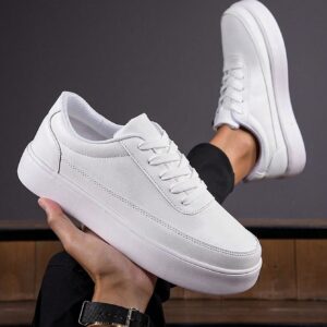 Men's Leather White Skate Shoes Outdoor Thick-Soled Black Skate Shoes Leather Blue Skate Shoes Outdoor Student Skate Shoes Sneakers