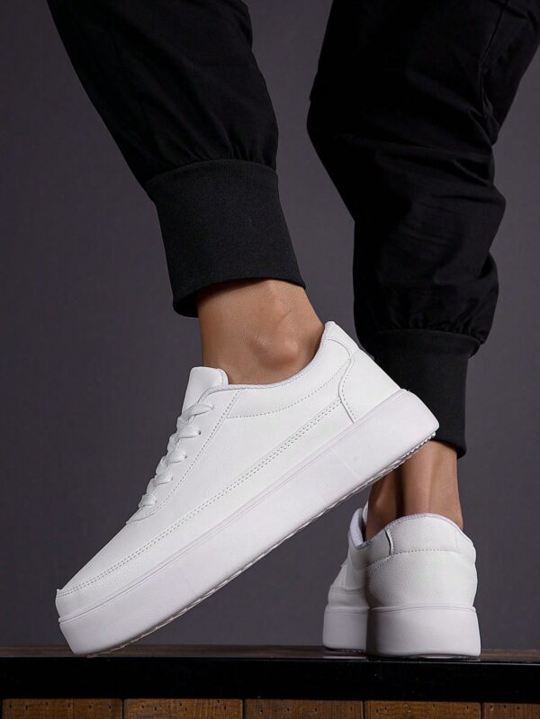 Men's Leather White Skate Shoes Outdoor Thick-Soled Black Skate Shoes Leather Blue Skate Shoes Outdoor Student Skate Shoes Sneakers - Image 3
