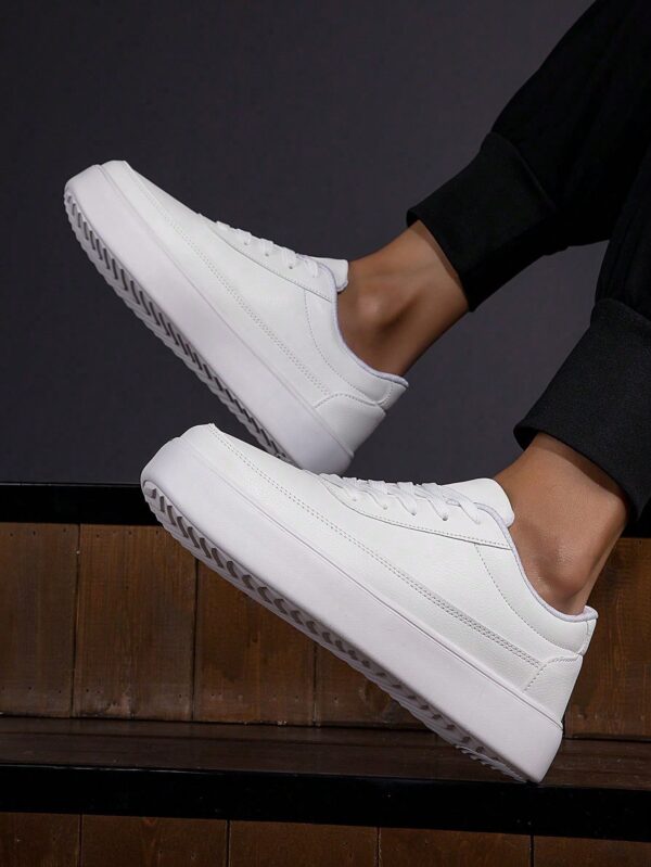Men's Leather White Skate Shoes Outdoor Thick-Soled Black Skate Shoes Leather Blue Skate Shoes Outdoor Student Skate Shoes Sneakers - Image 4