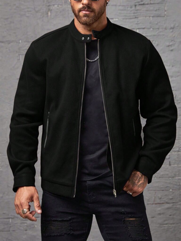 Manfinity Homme Loose Men Solid Color Zip-Up Overcoat