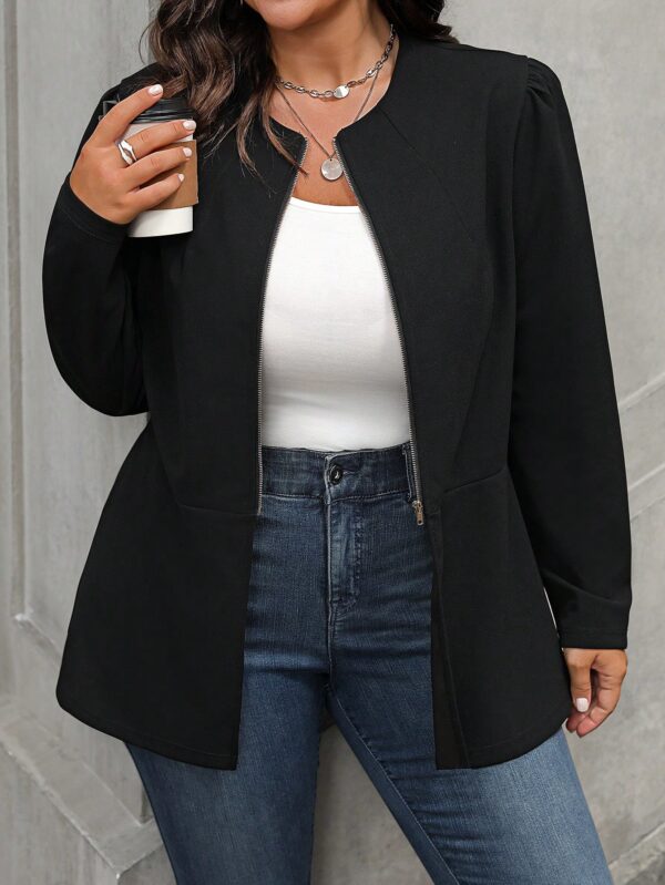 EMERY ROSE Plus Size Casual Solid Color Long Sleeve Jacket, Autumn