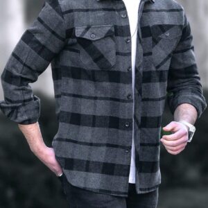 Manfinity Dauomo Men's Plaid Long Sleeve Shacket