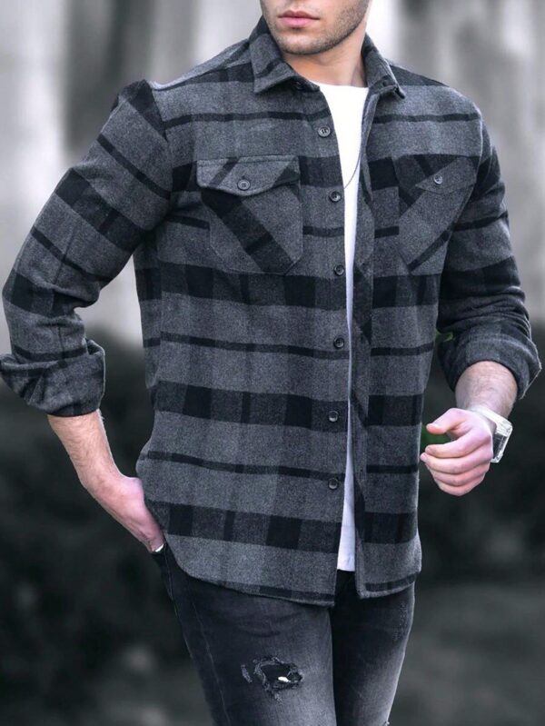 Manfinity Dauomo Men's Plaid Long Sleeve Shacket