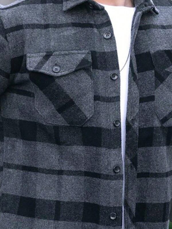 Manfinity Dauomo Men's Plaid Long Sleeve Shacket - Image 3