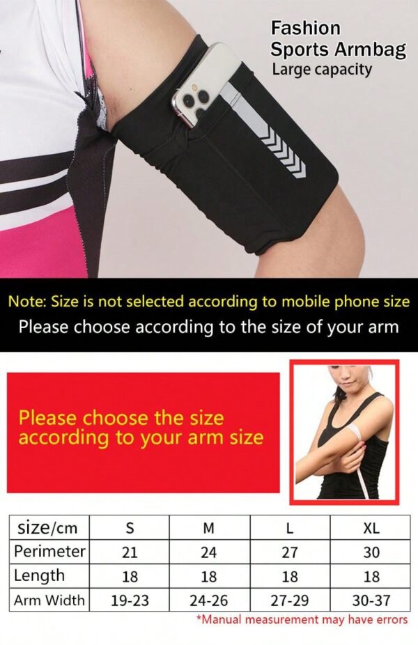 Black Expandable Phone Holder Armband For Running, Adjustable Sports Phone Arm Band, UnisexSports Waist Bag Waist Bag Belt Arm Vest Bag Armband Wristband Wallet Suitable For Gym Running Hiking Cycling Exercise Mobile Phone Strap Coin Purse Key Bag Card Holder Waterproof Light Large Capacity Accessories Women Man Child's Christmas Gifts Essential - Image 3