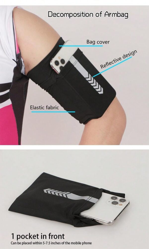 Black Expandable Phone Holder Armband For Running, Adjustable Sports Phone Arm Band, UnisexSports Waist Bag Waist Bag Belt Arm Vest Bag Armband Wristband Wallet Suitable For Gym Running Hiking Cycling Exercise Mobile Phone Strap Coin Purse Key Bag Card Holder Waterproof Light Large Capacity Accessories Women Man Child's Christmas Gifts Essential - Image 4