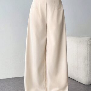 SHEIN Privé Women's Casual & Chic High Waisted Wide Leg Textured Pants For Back To School & Work