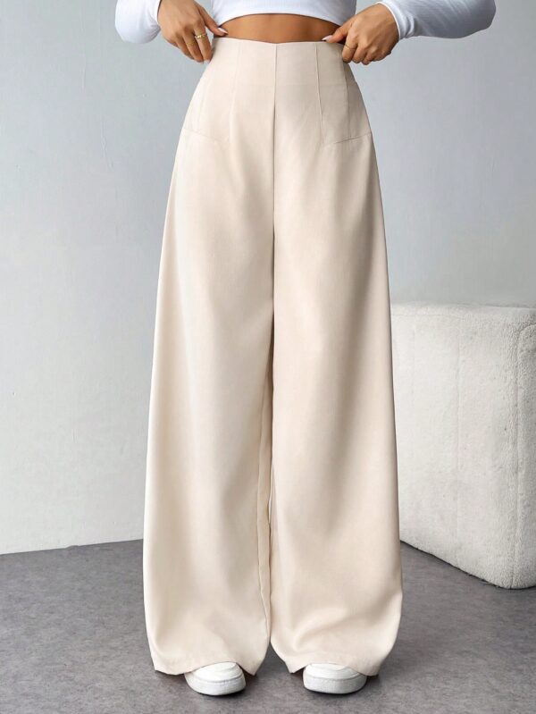 SHEIN Privé Women's Casual & Chic High Waisted Wide Leg Textured Pants For Back To School & Work