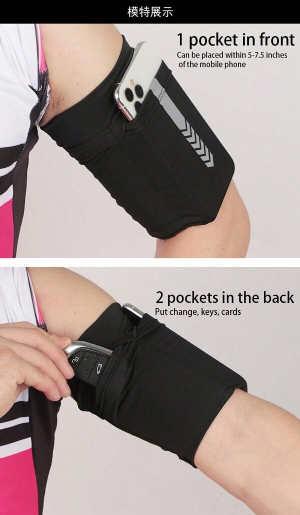 Black Expandable Phone Holder Armband For Running, Adjustable Sports Phone Arm Band, UnisexSports Waist Bag Waist Bag Belt Arm Vest Bag Armband Wristband Wallet Suitable For Gym Running Hiking Cycling Exercise Mobile Phone Strap Coin Purse Key Bag Card Holder Waterproof Light Large Capacity Accessories Women Man Child's Christmas Gifts Essential - Image 6