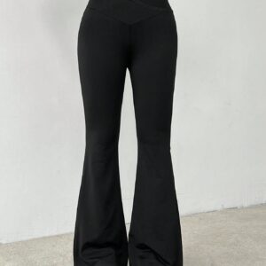 SHEIN PETITE Simple Solid Color Wrap High Waist Flared Pants