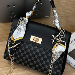 New Fashion Mini Silk Scarf Crossbody Chain Bag, Women Shoulder Tote Handbag With Removable Polka Dot Small Square Bag & Scarf