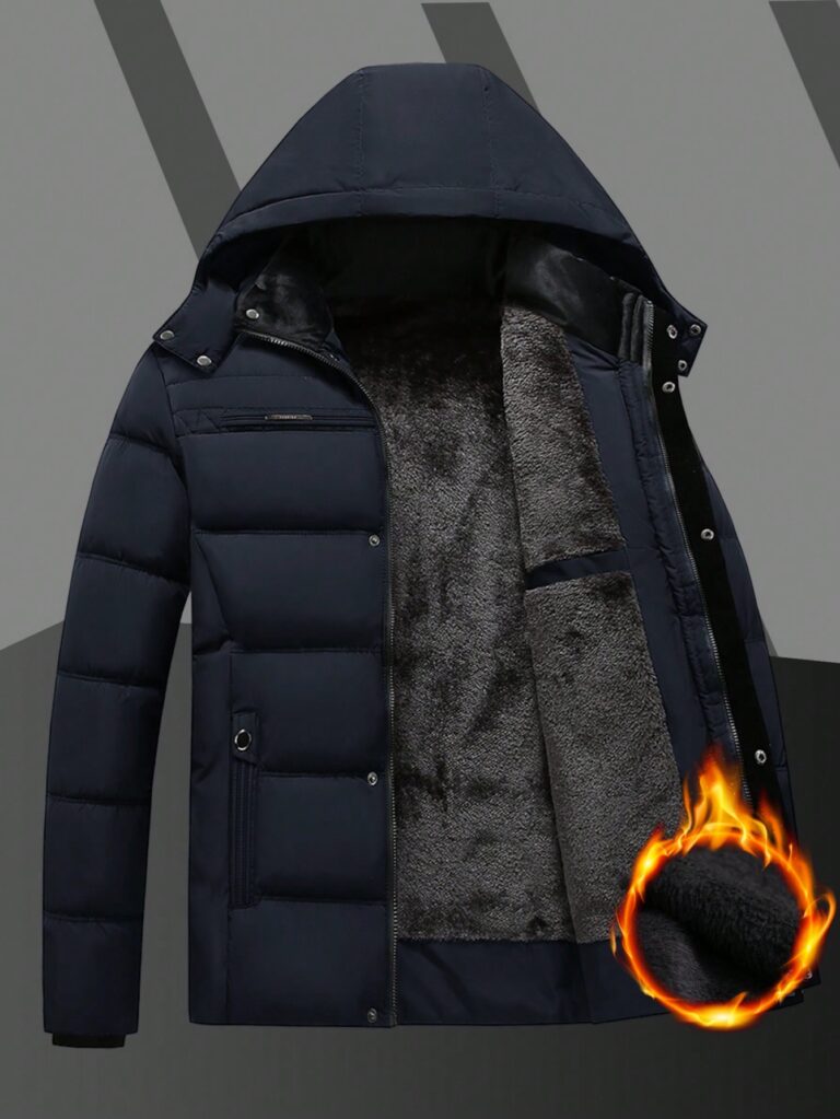 Manfinity Homme Men Solid Color Thermal Lined Full Zip Hooded Padded Coat, Winter Winter Men Clothespuffer Men Winter Coatsmen Winter Coats