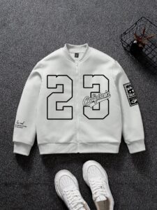 Manfinity EMRG Men Front Zipper Long Sleeve Numeric Print Casual Jacket