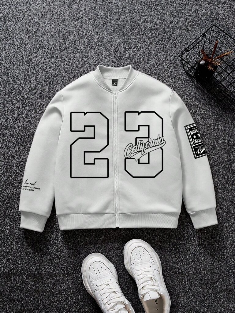 Manfinity EMRG Men Front Zipper Long Sleeve Numeric Print Casual Jacket