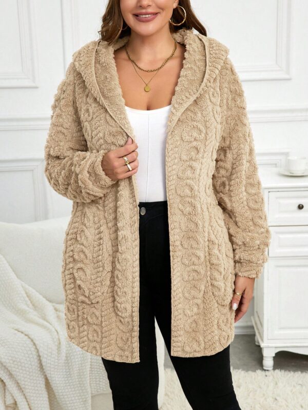 SHEIN LUNE Plus Size Reversible Heart Pattern Fluffy Hooded Jacket, For Winter