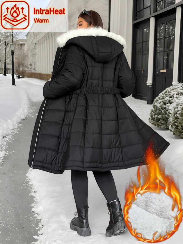 SHEIN EZwear Plus Size Women's Warm Fleece Hooded Padded Coat,Winter Clothes For Women,Spring Summer Clothes