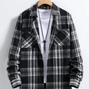 Manfinity Homme Men's Casual Plaid Print Shacket For Autumn