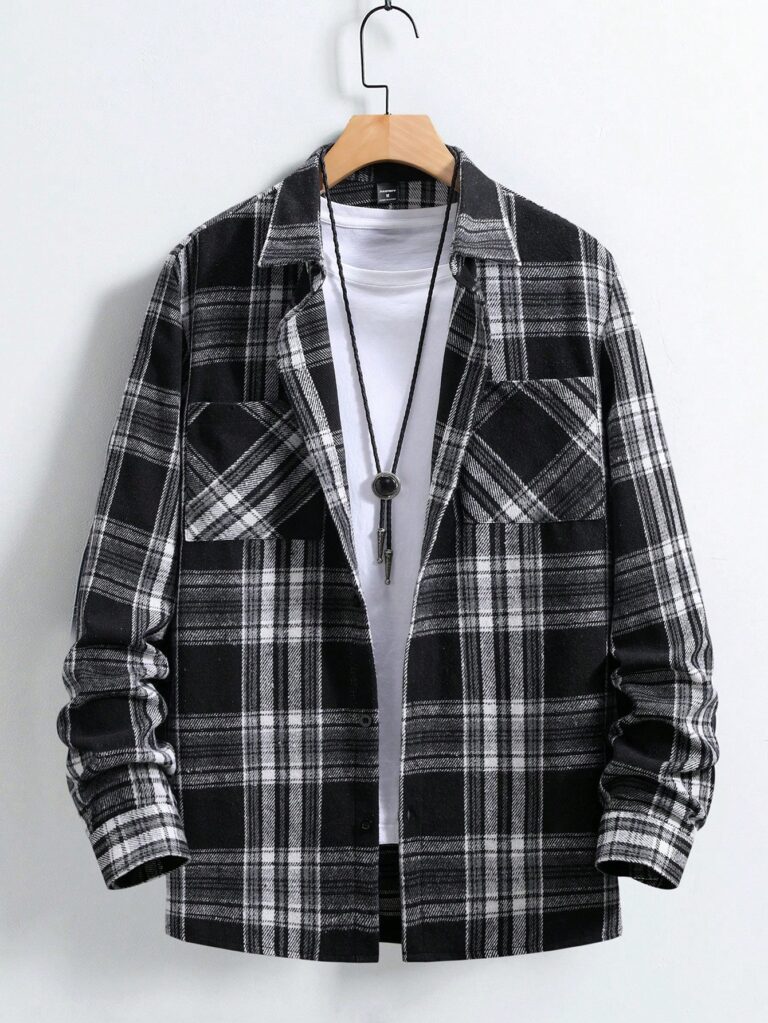 Manfinity Homme Men's Casual Plaid Print Shacket For Autumn