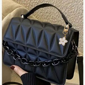 2024 New Trendy Fashion One Shoulder Diagonal Package, Simple Diamond Grid Popular Handbag With Detachable Strap