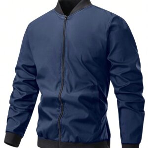 Manfinity Homme Men's Plain Zip-Up Jacket, Casual & Fashionable For Everyday Wear