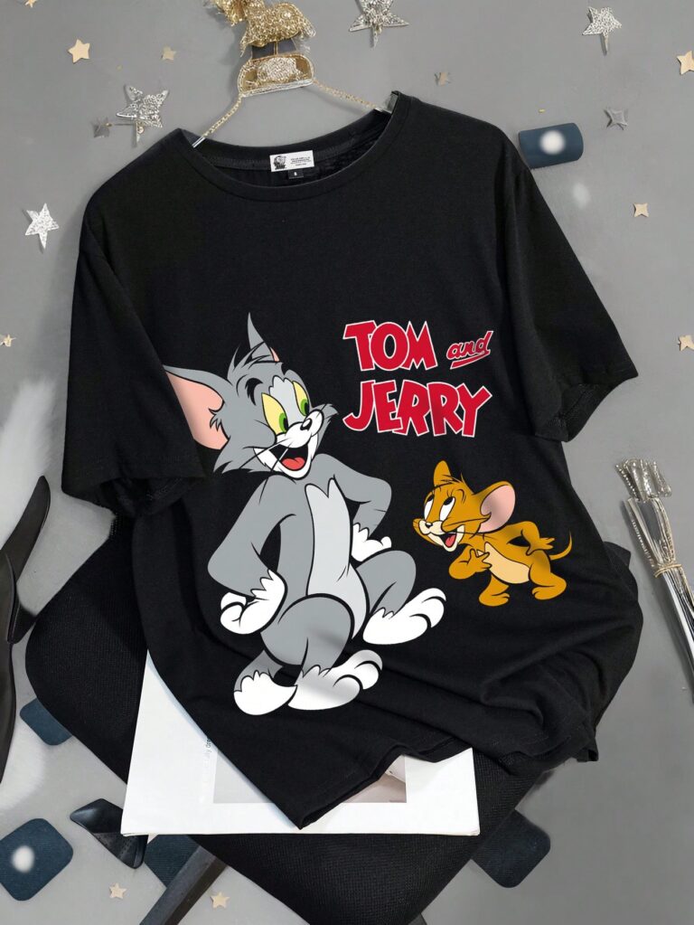 TOM & JERRY X Casual Loose Round Neck Short Sleeve Women's 2025 New Year's T-Shirt For Summer
