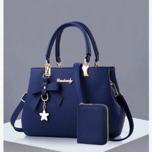 2pcs/Set Ladies' Solid Color Handbag And Card Holder With Pu Material And Bowknot Pendant,Valentine's Day Gifts Suitable For Daily Casual,Shopping,Business Commute,School Bag Set,Portable,Classic Casual,Business Casual,For Teen Girls Women College Students,White-Collar Workers,College,Perfect For Office,Elementary School