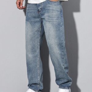 Manfinity RivetRise Men Washed Faded Denim Jeans