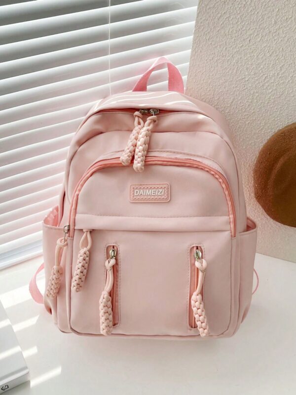 Solid Color Nylon Fabric Fashion Versatile Travel Style Minimalist Trendy Women Backpack, Campus Stylish Lady Student Bag