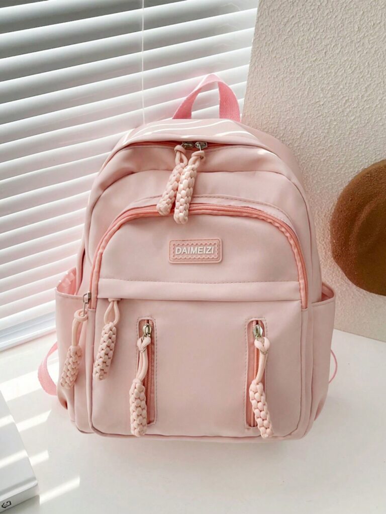 Solid Color Nylon Fabric Fashion Versatile Travel Style Minimalist Trendy Women Backpack, Campus Stylish Lady Student Bag