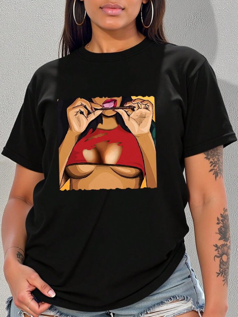 INAWLY Women Round Neck Short Sleeve Graphic Print Casual Tee, Everyday Wear
