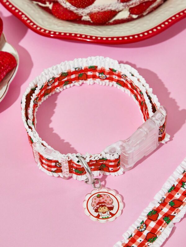 Strawberry Shortcake X SHEIN Cute Strawberry Pattern Pet Collar, Lace Design With Leash Ring, Available In Multiple Sizes, Suitable For Cats & Dogs
