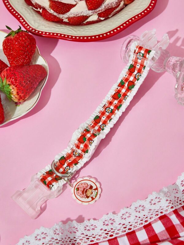 Strawberry Shortcake X SHEIN Cute Strawberry Pattern Pet Collar, Lace Design With Leash Ring, Available In Multiple Sizes, Suitable For Cats & Dogs - Image 3