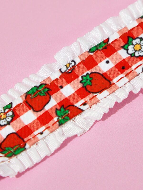 Strawberry Shortcake X SHEIN Cute Strawberry Pattern Pet Collar, Lace Design With Leash Ring, Available In Multiple Sizes, Suitable For Cats & Dogs - Image 4