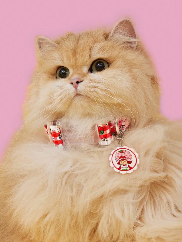 Strawberry Shortcake X SHEIN Cute Strawberry Pattern Pet Collar, Lace Design With Leash Ring, Available In Multiple Sizes, Suitable For Cats & Dogs - Image 2